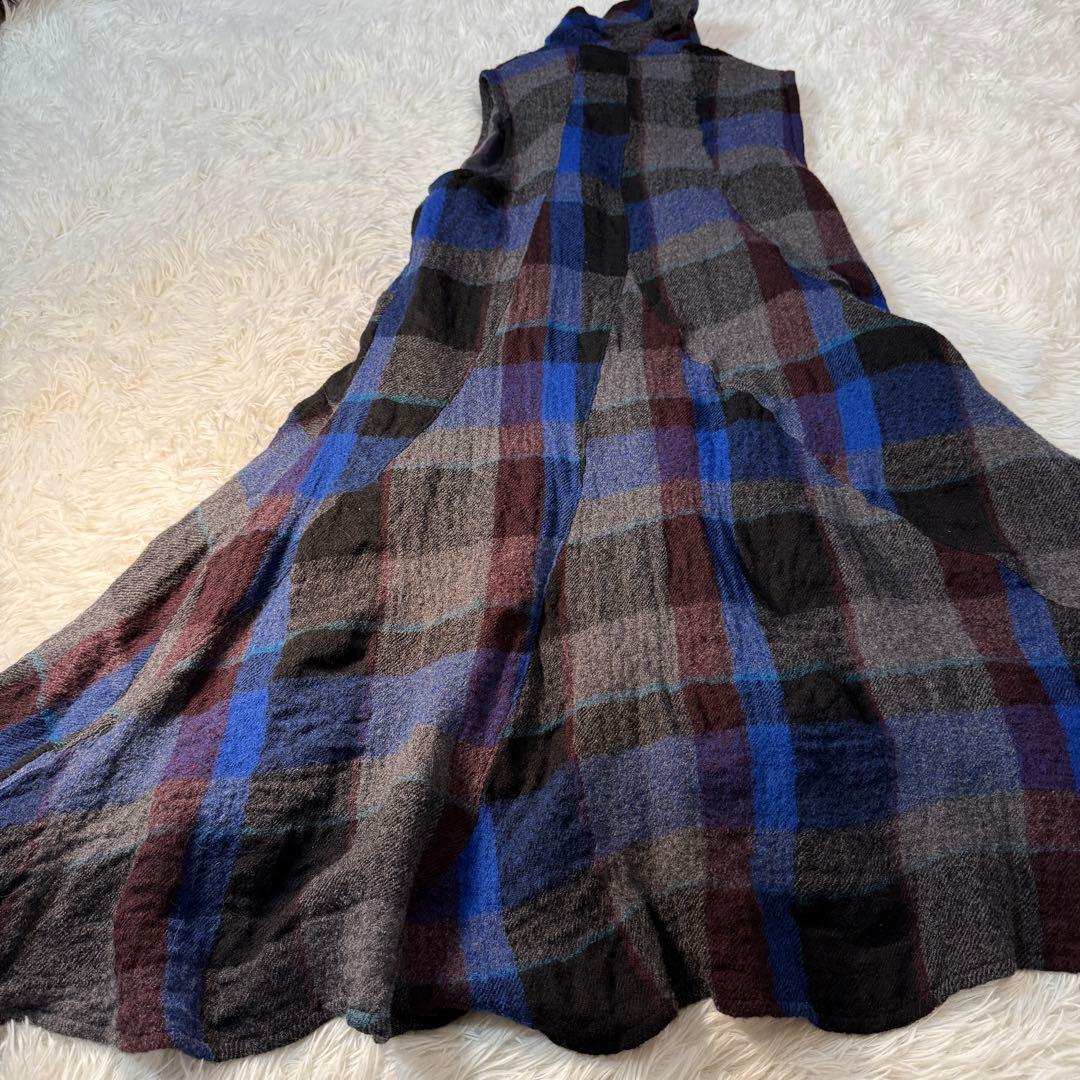 センソユニコ io comme ioチェックドレープネックフレアワンピ 38