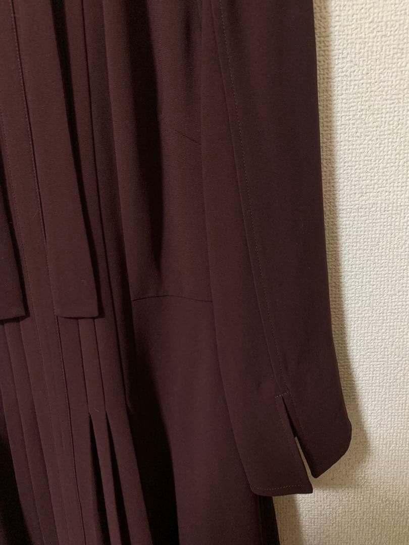 (美品)セルフォード ボウタイプリーツワンピース ワインレッド 34サイズ