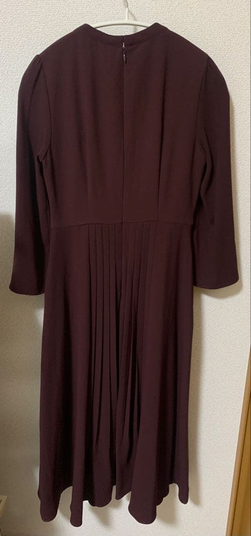 (美品)セルフォード ボウタイプリーツワンピース ワインレッド 34サイズ