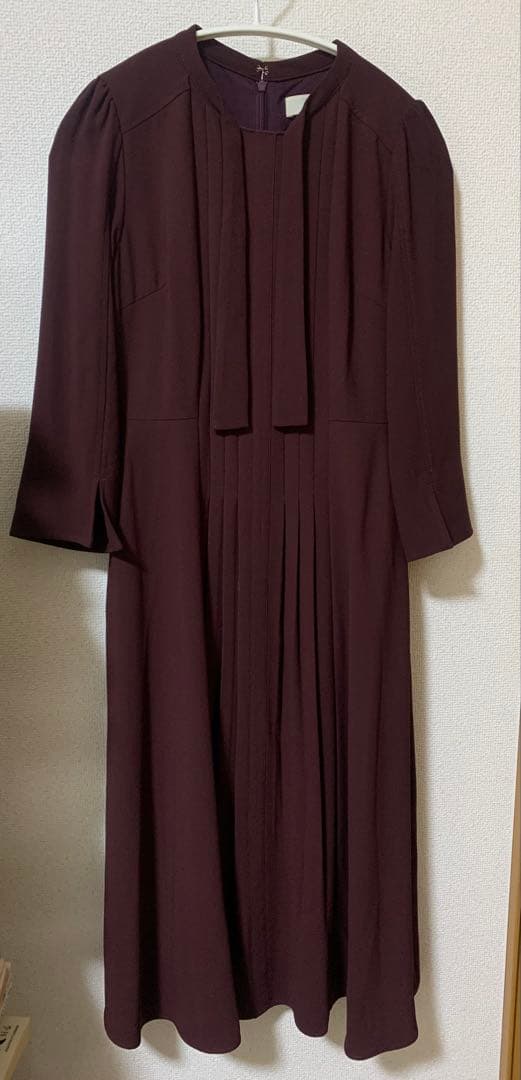 (美品)セルフォード ボウタイプリーツワンピース ワインレッド 34サイズ