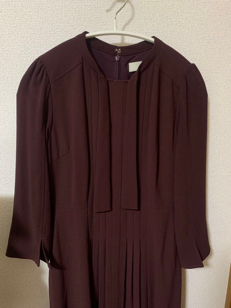 (美品)セルフォード ボウタイプリーツワンピース ワインレッド 34サイズ