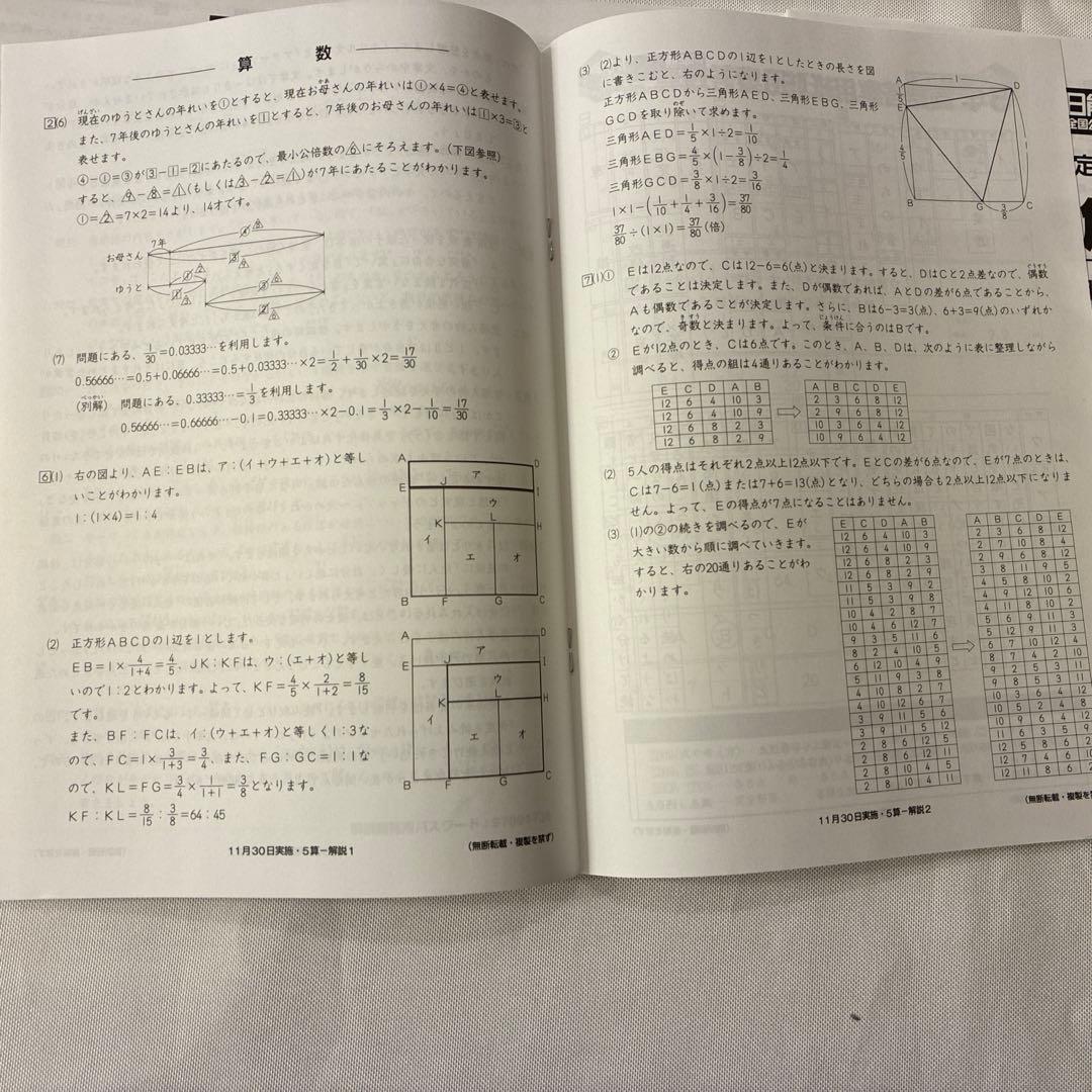 日能研　全国公開模試　後期　実力判定テスト　2024年-2025年　5年