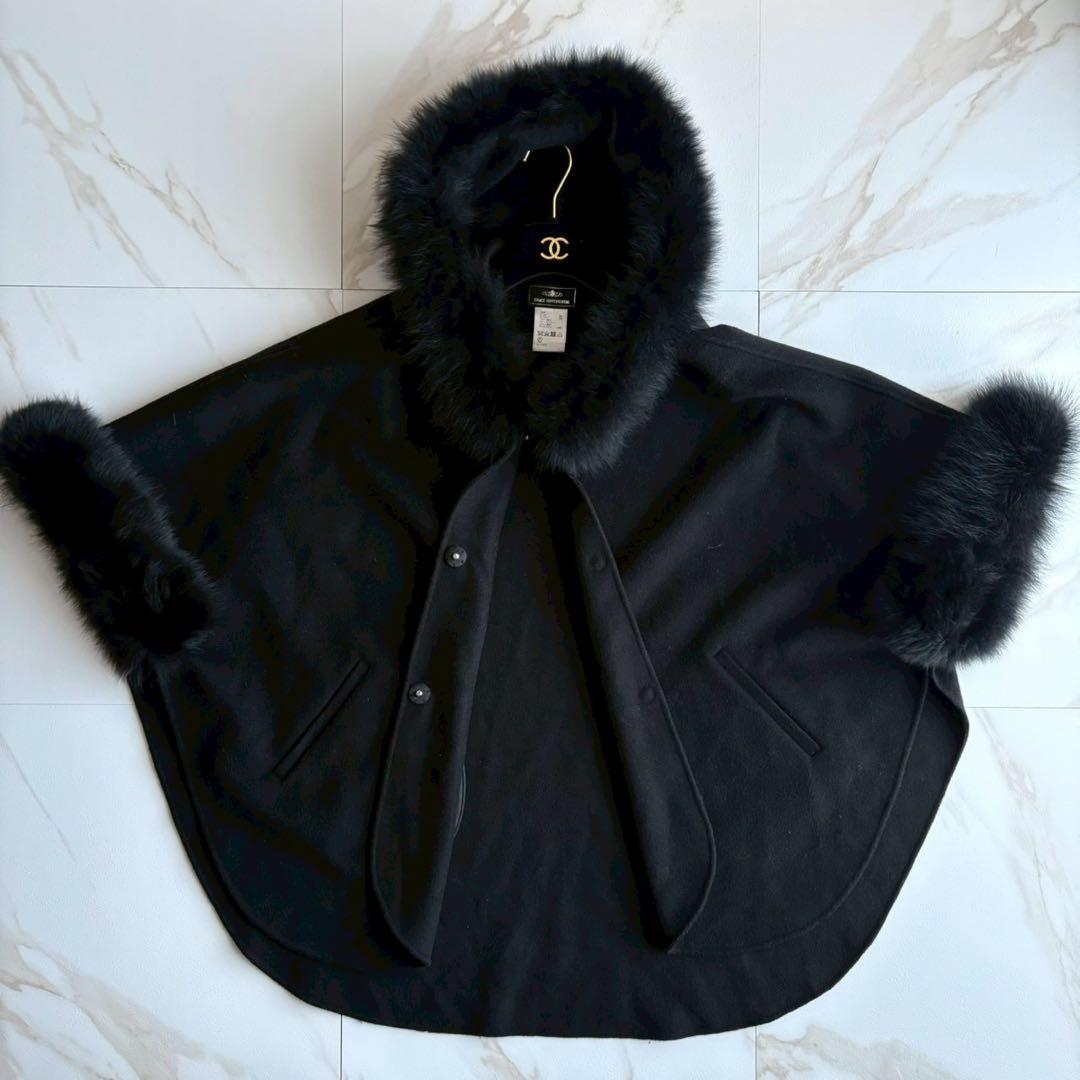 美品◆グレースコンチネンタル フォックスファー ポンチョ ケープ コート