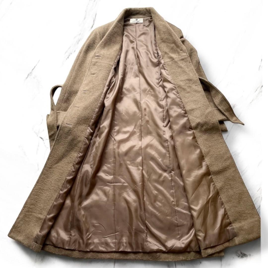 GIVENCHY 高級素材混紡 グレージュ ベルテッド ロングコート レディース