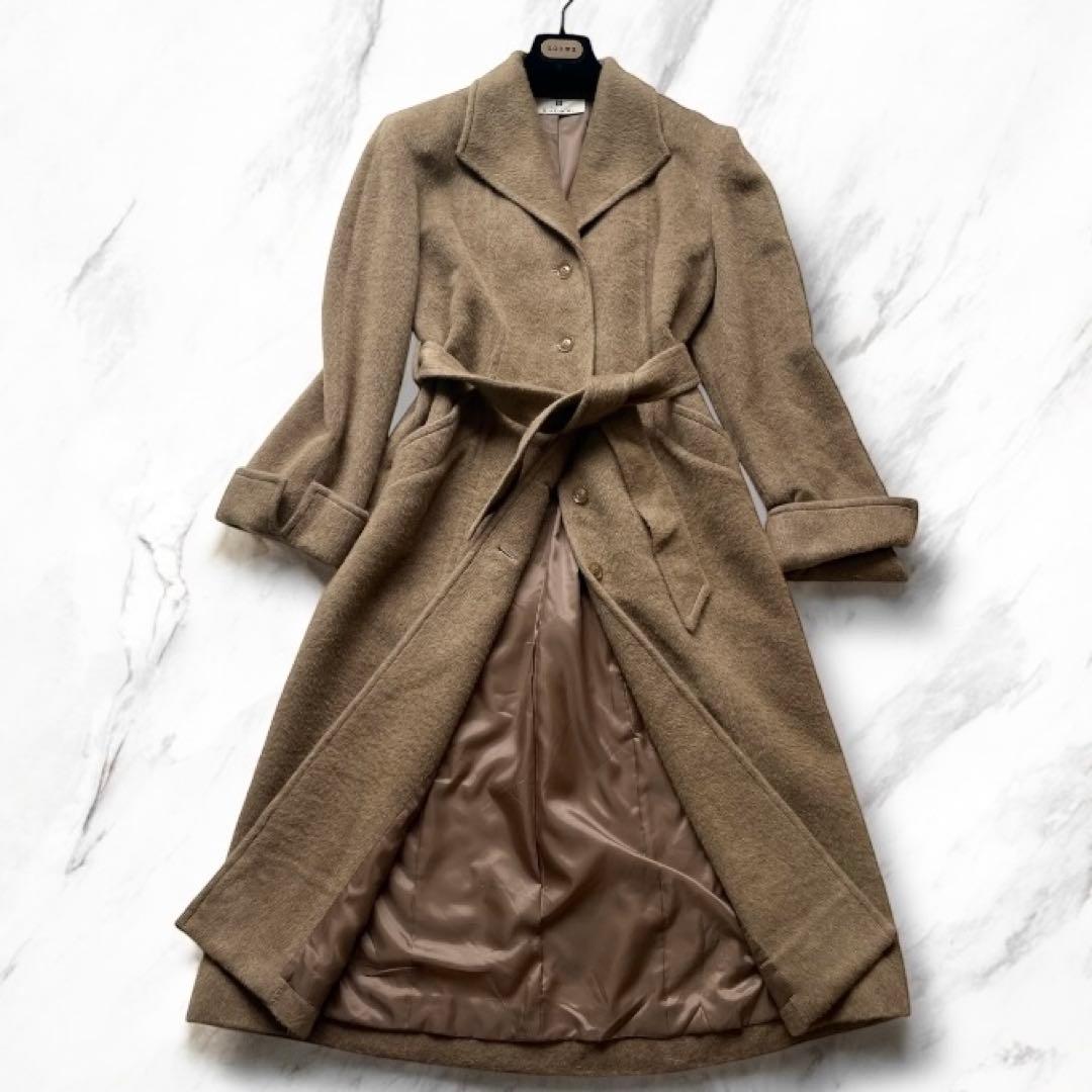 GIVENCHY 高級素材混紡 グレージュ ベルテッド ロングコート レディース