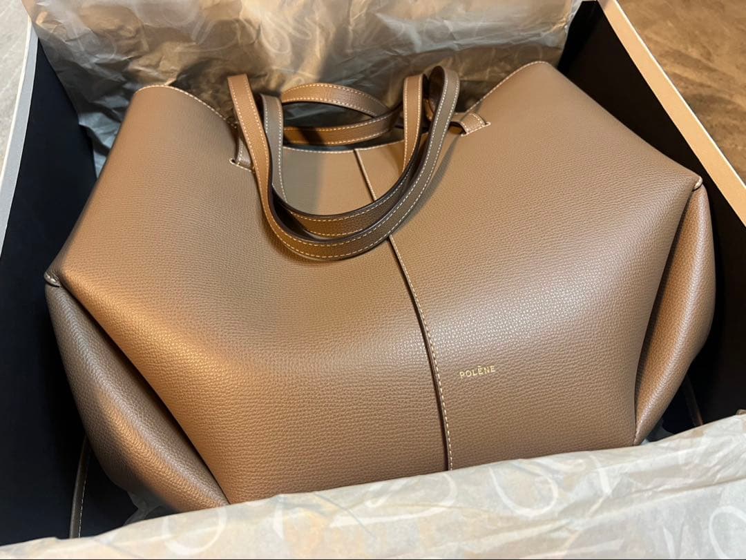 【POLENE】 ベージュ レザートートバッグ
