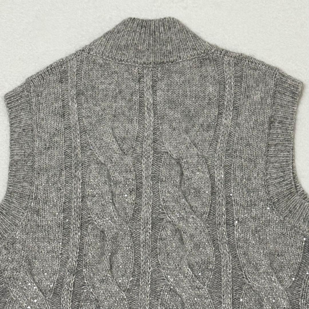 【PESERICO】現行定価16万　ジップベストニット　ラメ糸混　ケーブル　40