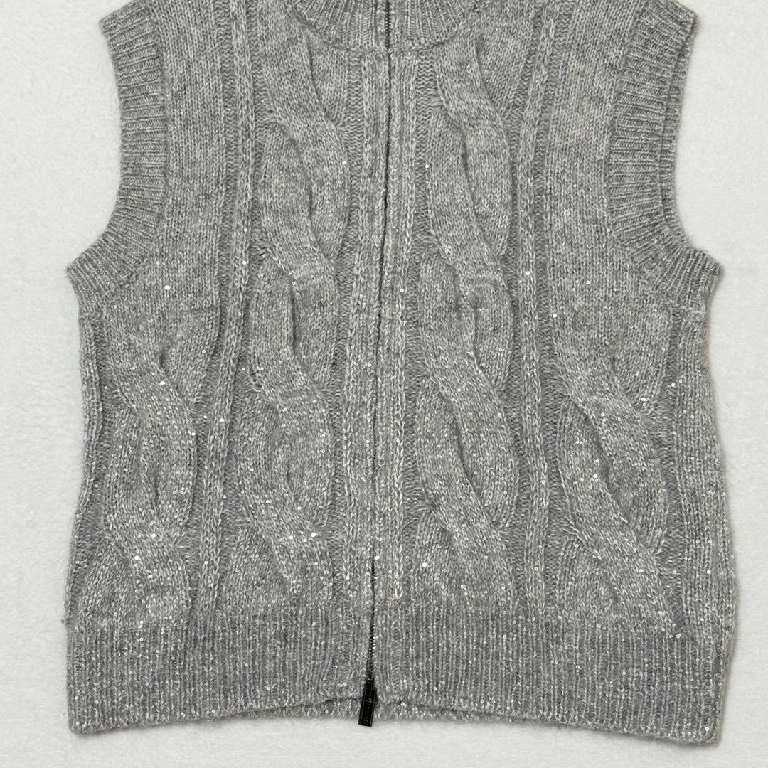 【PESERICO】現行定価16万　ジップベストニット　ラメ糸混　ケーブル　40