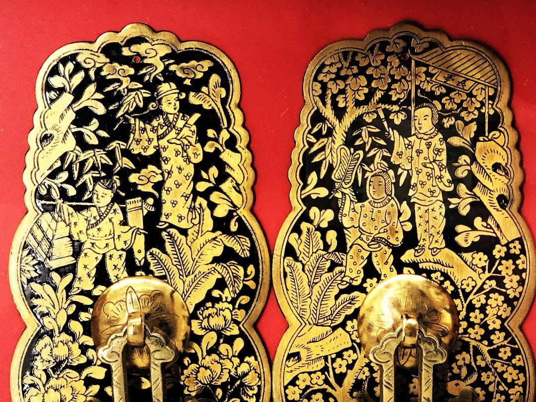 【 金銅引手金具 】 清朝工芸　古玩彫金　資料館旧展示品　 N1217A