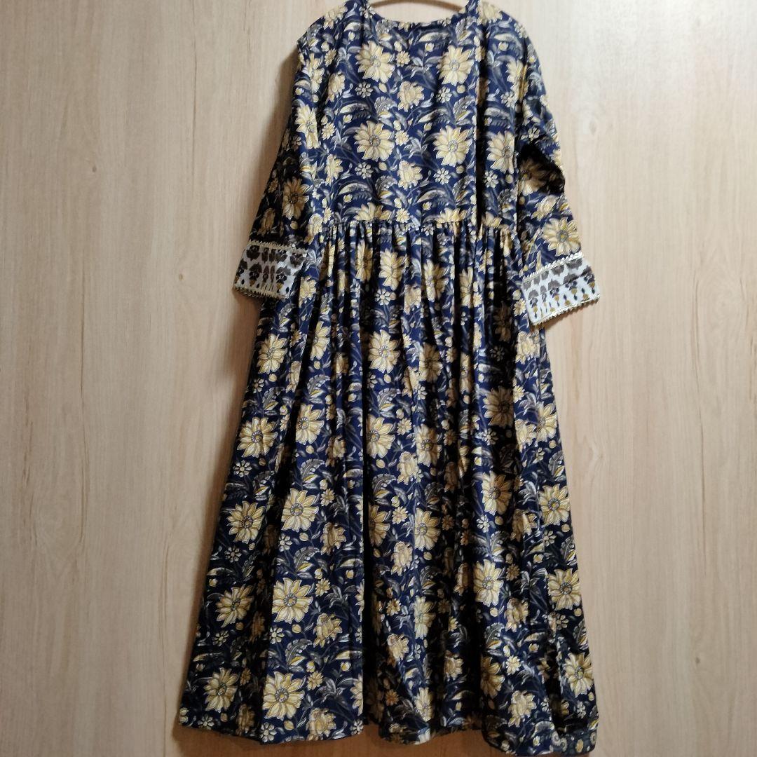 ◎専用◎インド民族衣装 アナルカリクルタセット ネイビー×総花柄【53A-45】