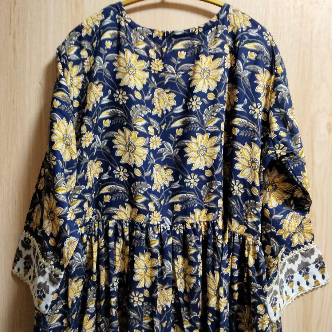 ◎専用◎インド民族衣装 アナルカリクルタセット ネイビー×総花柄【53A-45】