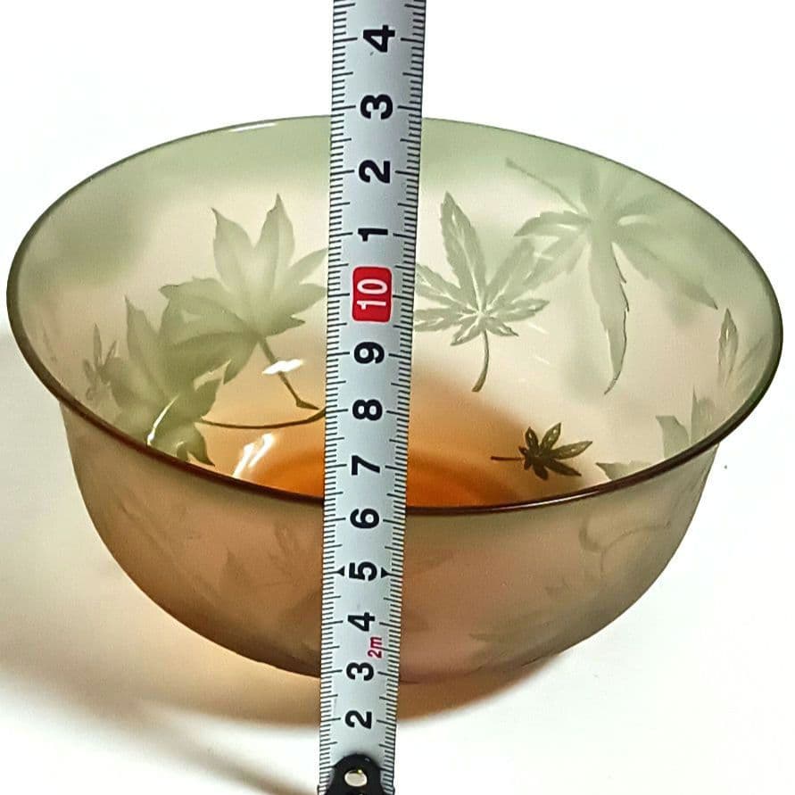【新品未使用】ガラス茶碗 在銘 紅葉 抹茶碗 硝子 茶道具