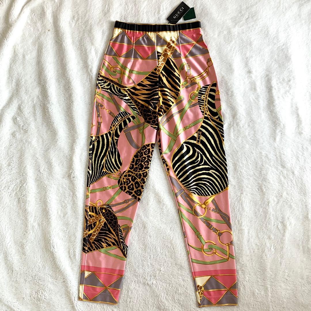 新品 グッチ ストレッチ レギンス パンツ S ピンク マルチカラー