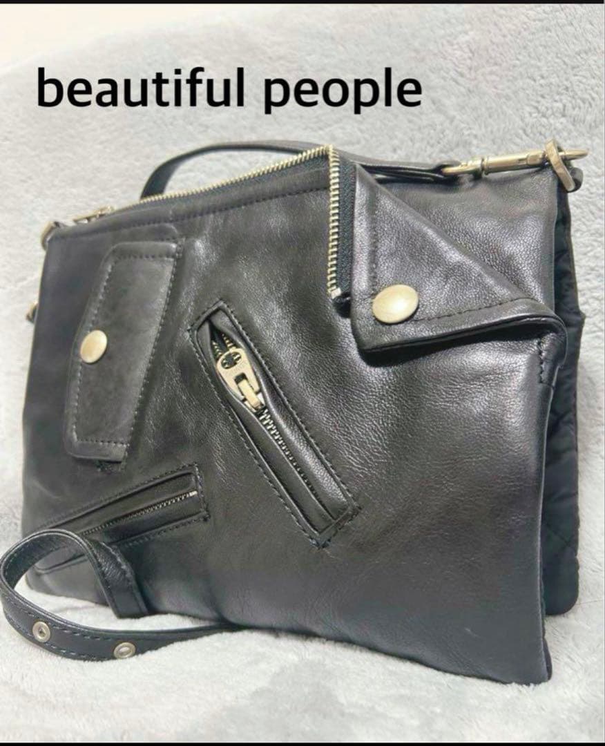 美品✨ ビューティフル ピープル ライダース ダブルクラッチバッグ ブラック