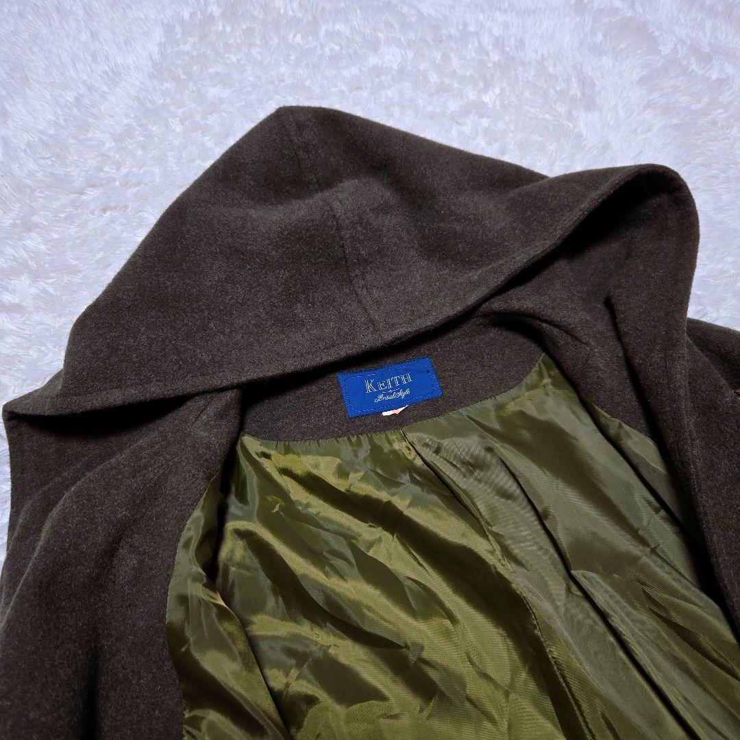 【キース】 ダッフルコート ロングコート ウールコートフード付き カーキ 深緑