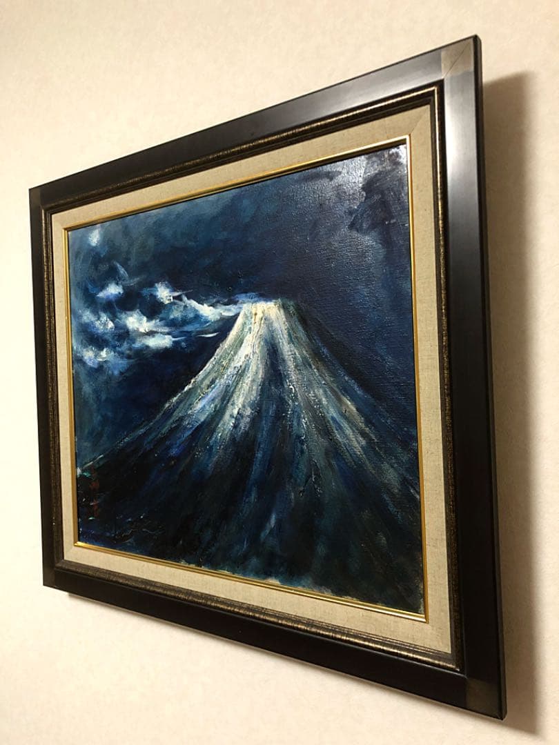 絵画 油絵 幻想的な 青富士 在銘 F10 時代