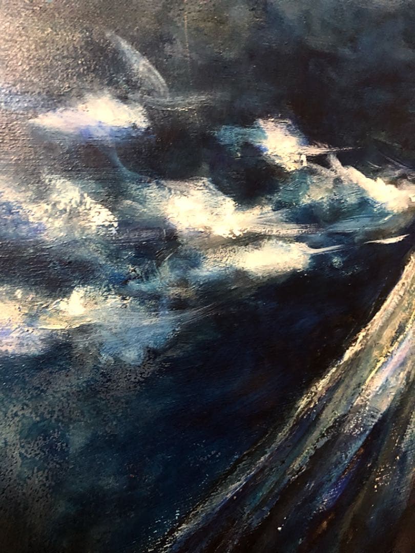 絵画 油絵 幻想的な 青富士 在銘 F10 時代