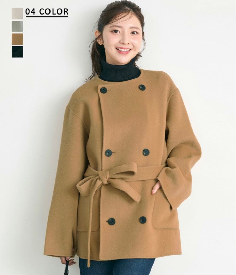 【HARUKA DESIGN】ノーカラー2WAYリバーミドルコート