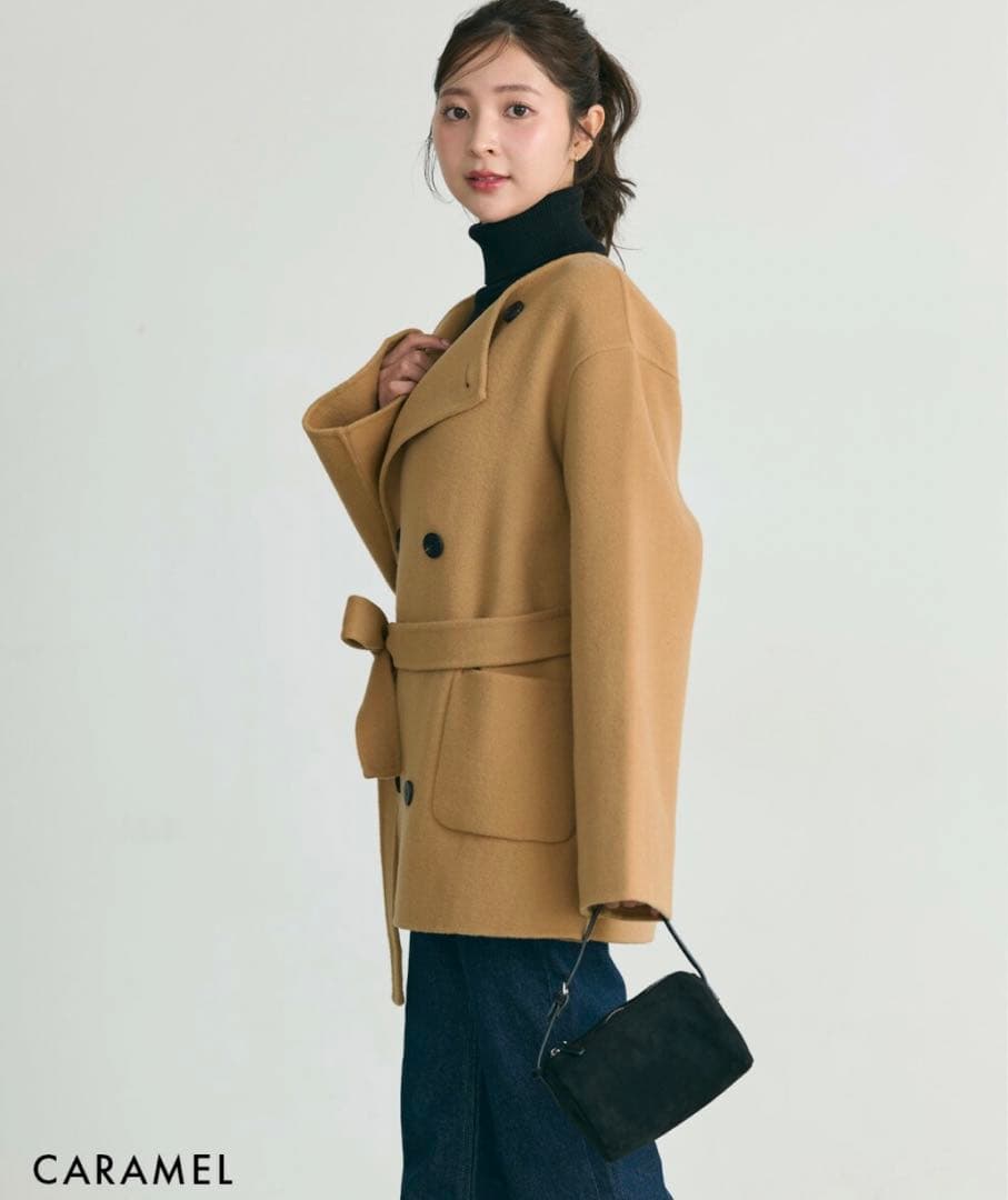 【HARUKA DESIGN】ノーカラー2WAYリバーミドルコート