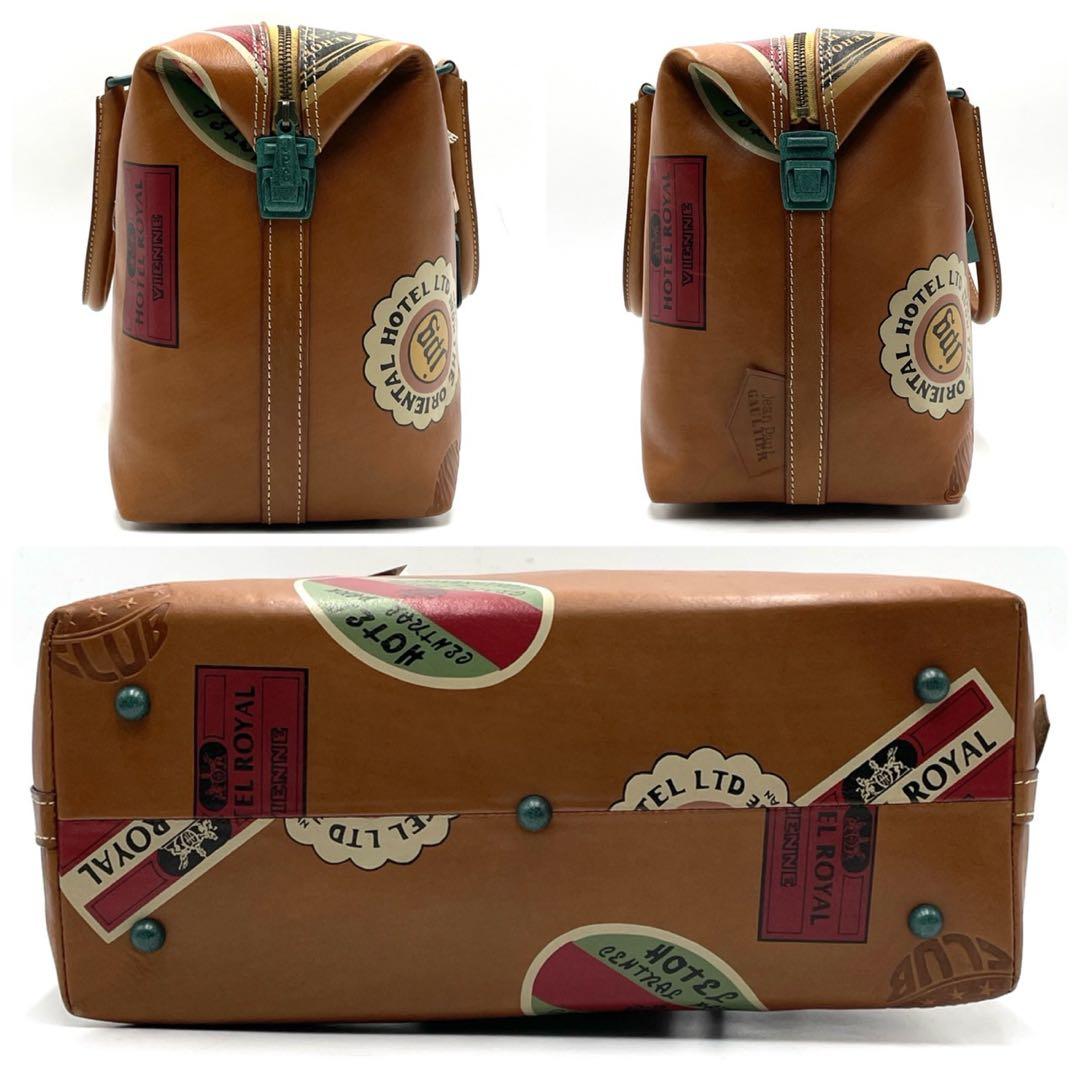 極美品● ジャンポールゴルチエ ボストンバッグ プリント ブラウン レザー