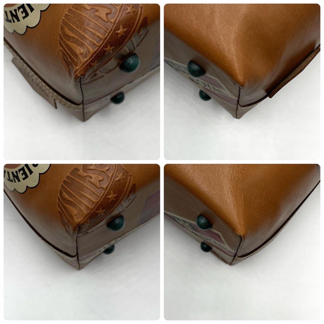 極美品● ジャンポールゴルチエ ボストンバッグ プリント ブラウン レザー