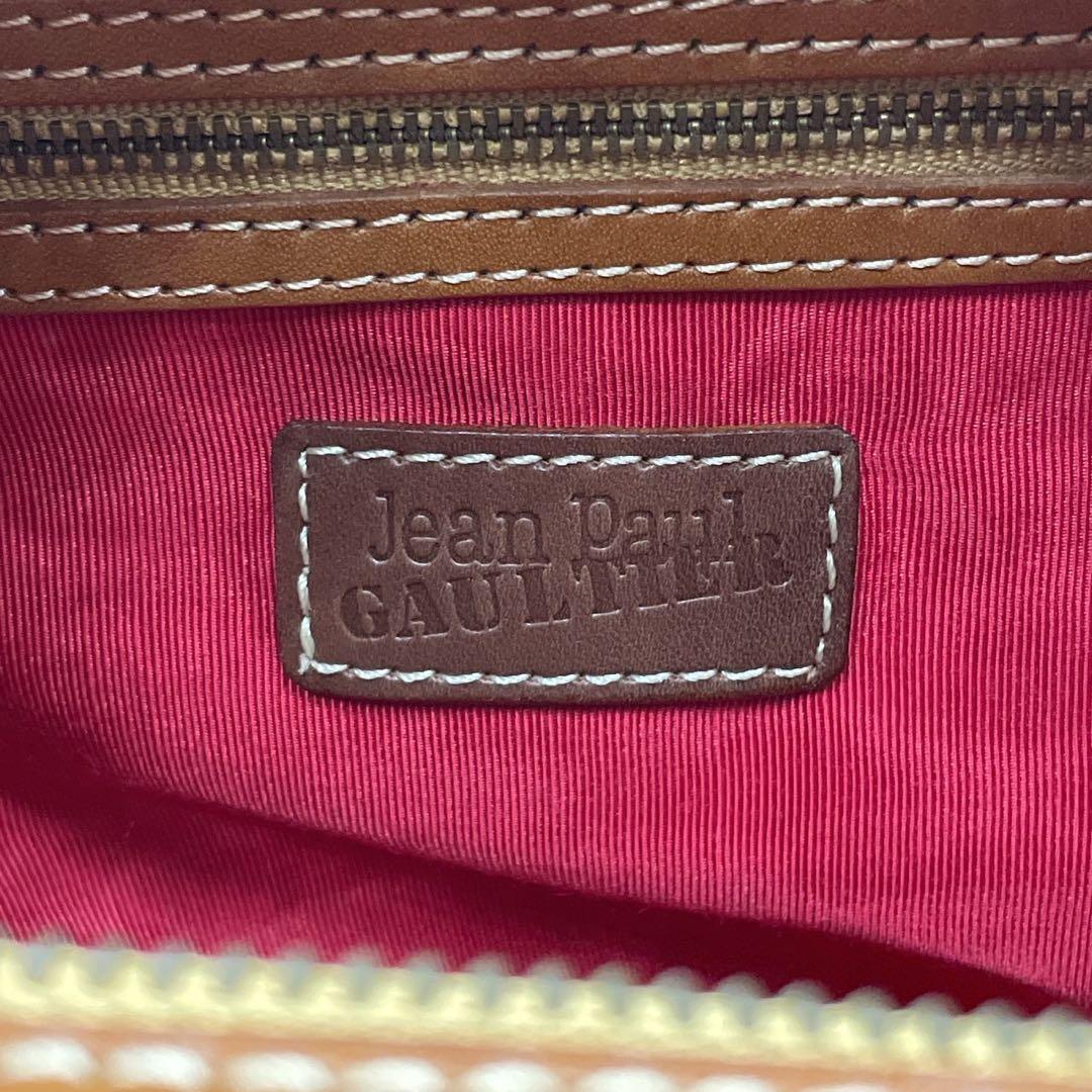 極美品● ジャンポールゴルチエ ボストンバッグ プリント ブラウン レザー