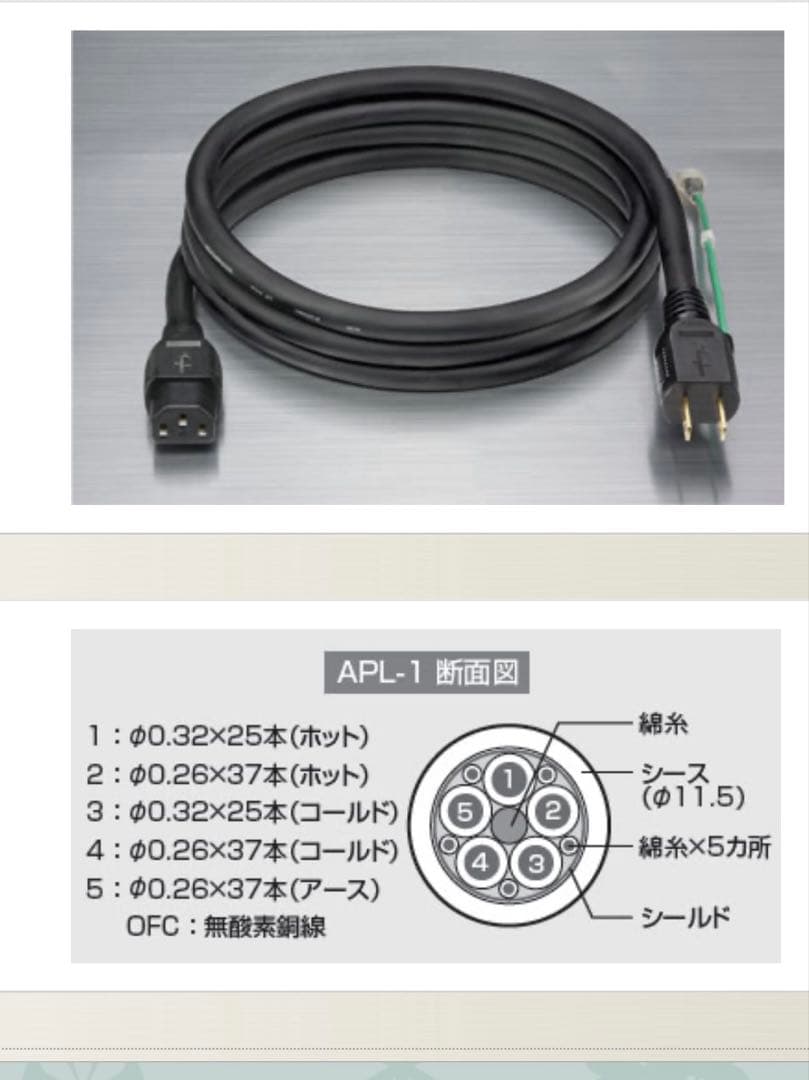 アキュフェーズ電源ケーブル（2.0m） APL-1 純正オプション　新品！