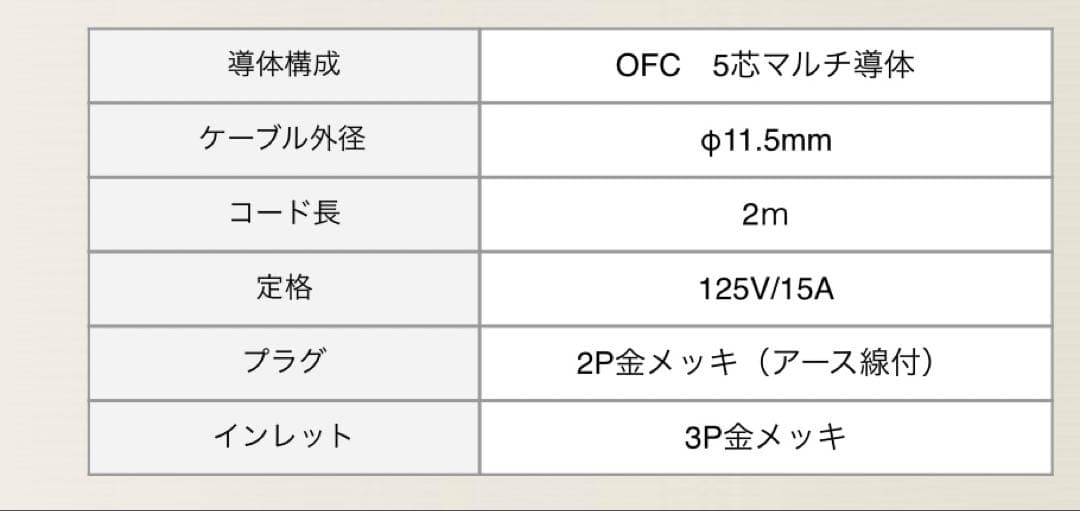 アキュフェーズ電源ケーブル（2.0m） APL-1 純正オプション　新品！