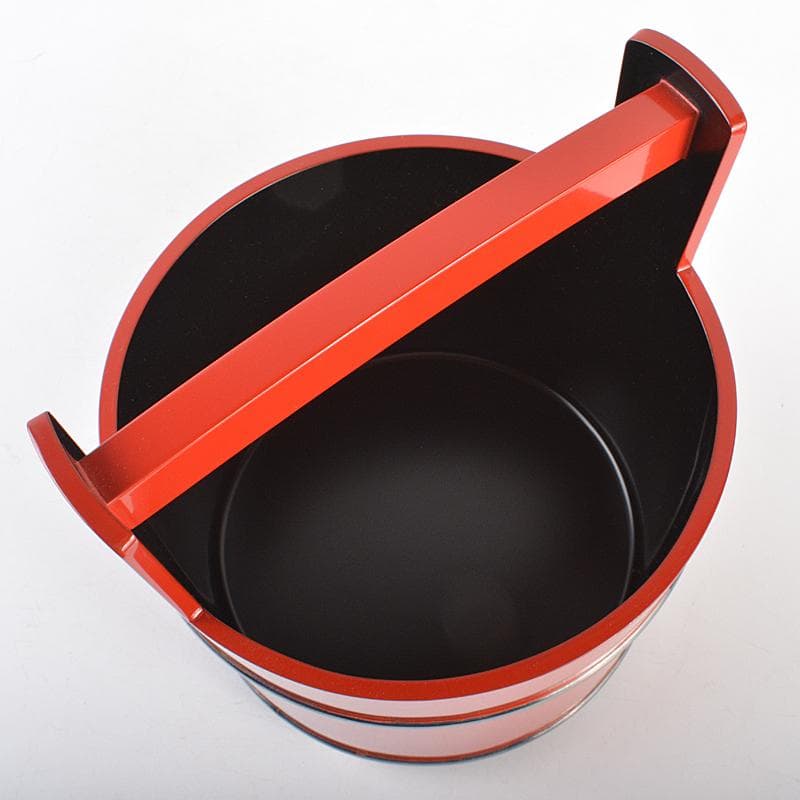 よいこ輪島塗　山崖宗陽作　朱塗　如心斎好　手桶水指　共箱　C　R5630B