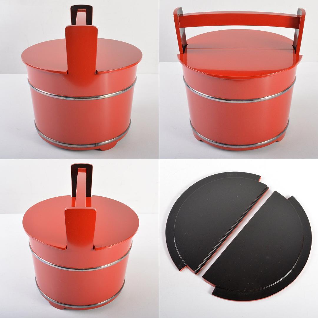 よいこ輪島塗　山崖宗陽作　朱塗　如心斎好　手桶水指　共箱　C　R5630B