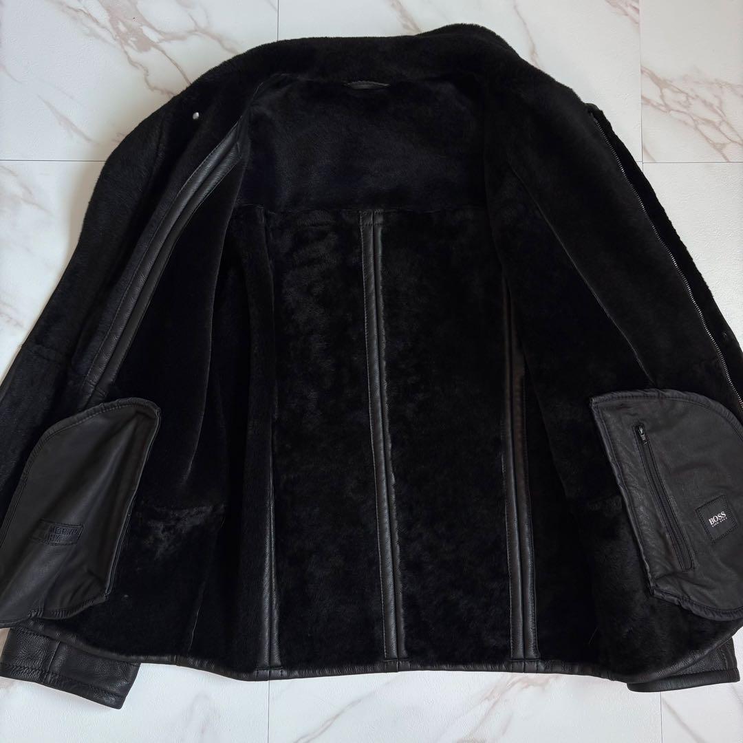 激レア◆HUGO BOSS リアルムートン ジャケット 50サイズ 黒