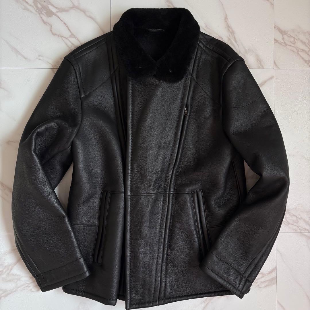 激レア◆HUGO BOSS リアルムートン ジャケット 50サイズ 黒