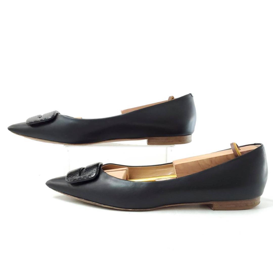 美　ペリーコ　アネッリフィッビア　ポインテッドトゥフラットパンプス　黒　25.5