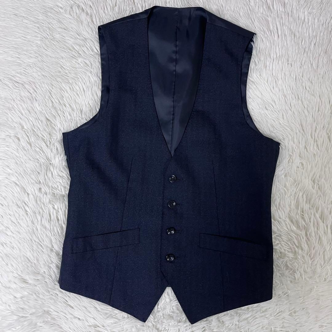 【美品】スーツセレクト 3ピース セットアップ Y4 濃紺 ヘリンボーン柄