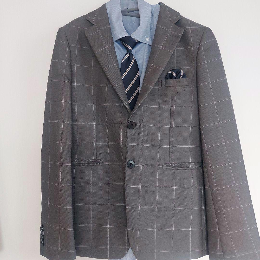 グレー チェック柄 フォーマルスーツ 160 ローファーセット