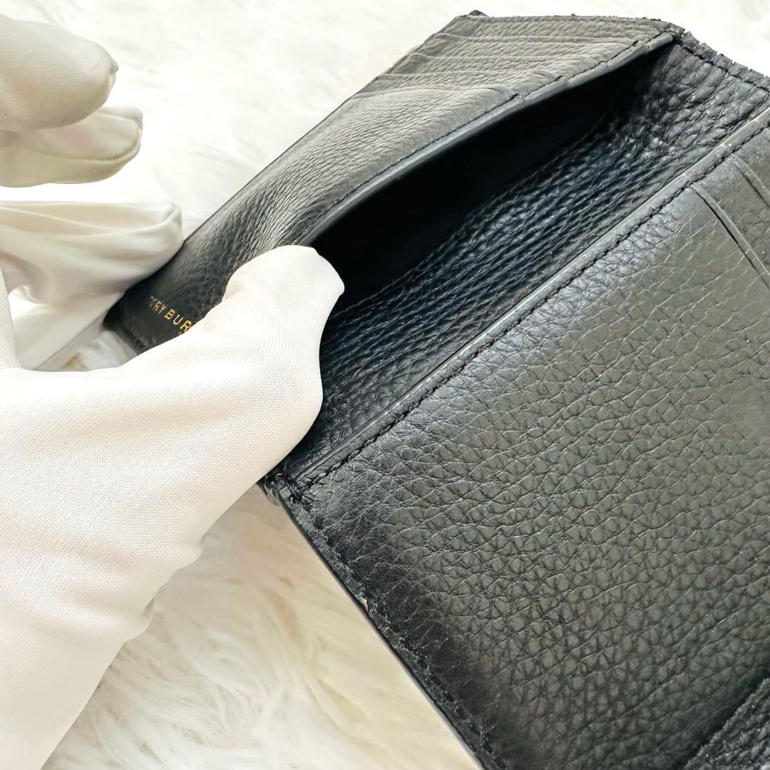 【美品】TORY BURCH 三つ折り財布 シボ革 黒