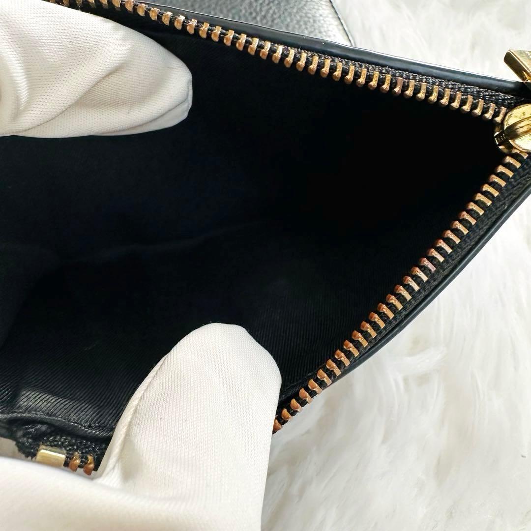 【美品】TORY BURCH 三つ折り財布 シボ革 黒