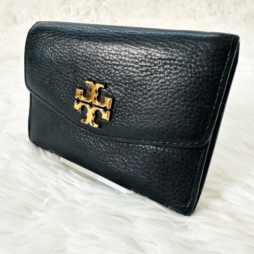 【美品】TORY BURCH 三つ折り財布 シボ革 黒