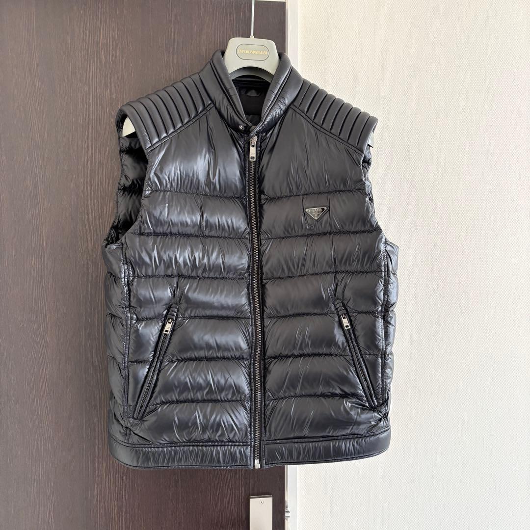 極美品 54/XL相当 PRADA プラダ ダウンベスト バイカー ブラック