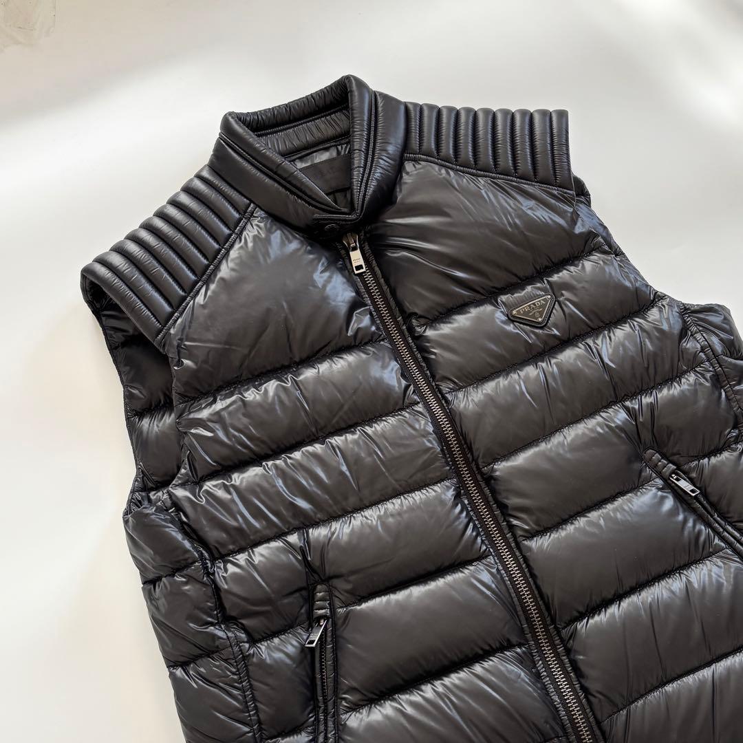 極美品 54/XL相当 PRADA プラダ ダウンベスト バイカー ブラック