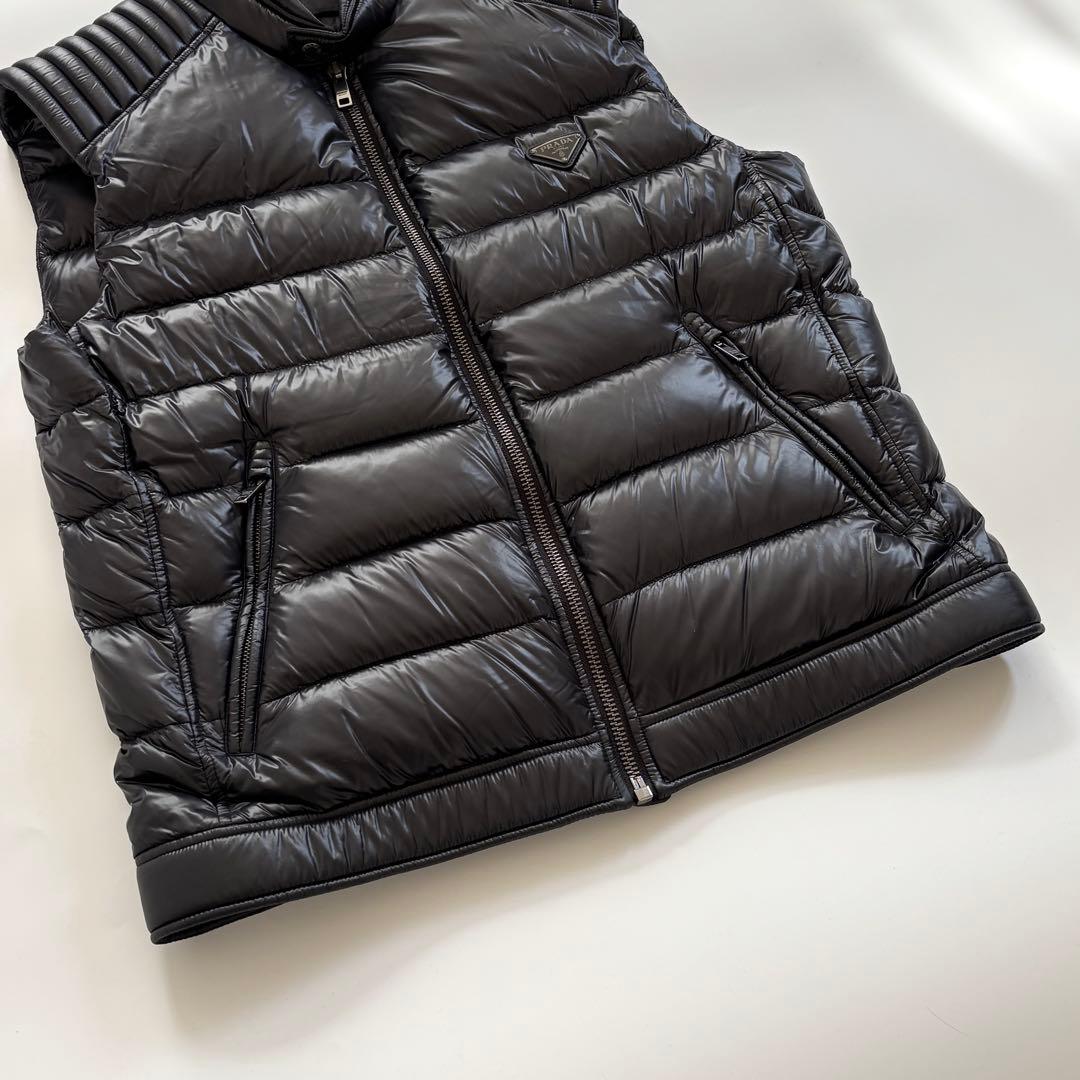 極美品 54/XL相当 PRADA プラダ ダウンベスト バイカー ブラック