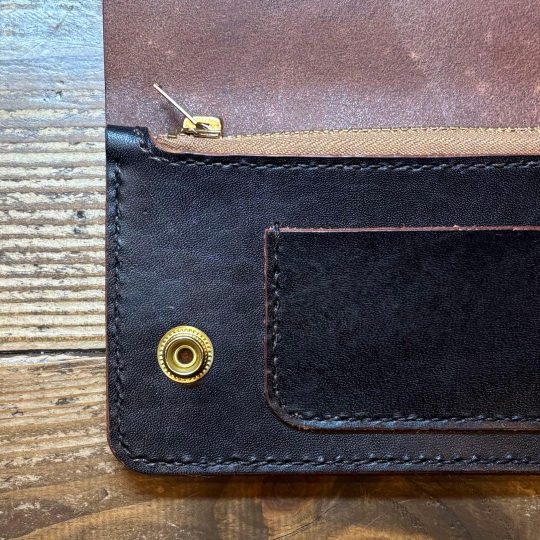 1点のみ茶芯ハンドメイドトラッカーウォレット