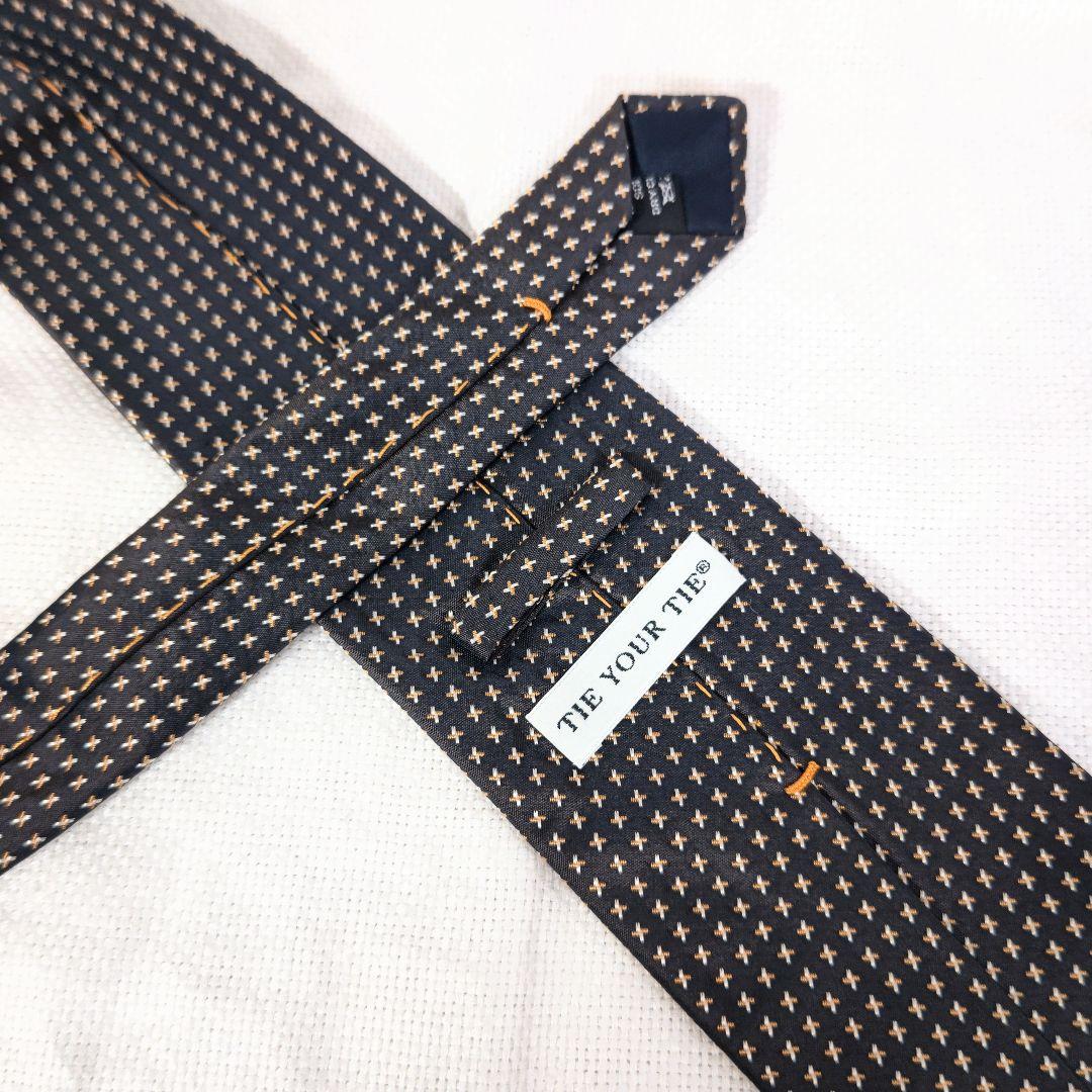 タイユアタイTIE YOUR TIE小紋柄シルク9cm幅ビジネスネクタイ茶