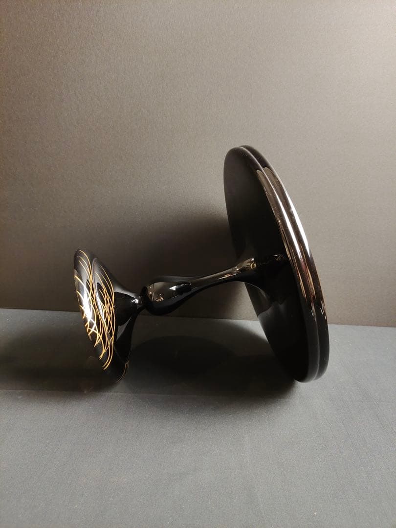 輪島塗　本金蒔絵　研ぎ出し　無傷完品　黒塗り　高杯　高月　菓子器　時代物　漆芸