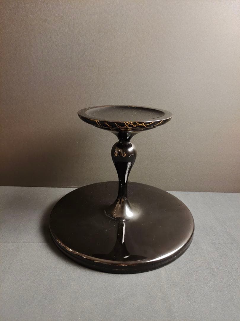 輪島塗　本金蒔絵　研ぎ出し　無傷完品　黒塗り　高杯　高月　菓子器　時代物　漆芸