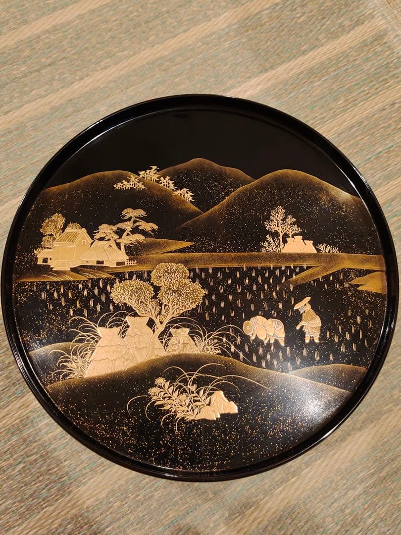 輪島塗　本金蒔絵　研ぎ出し　無傷完品　黒塗り　高杯　高月　菓子器　時代物　漆芸
