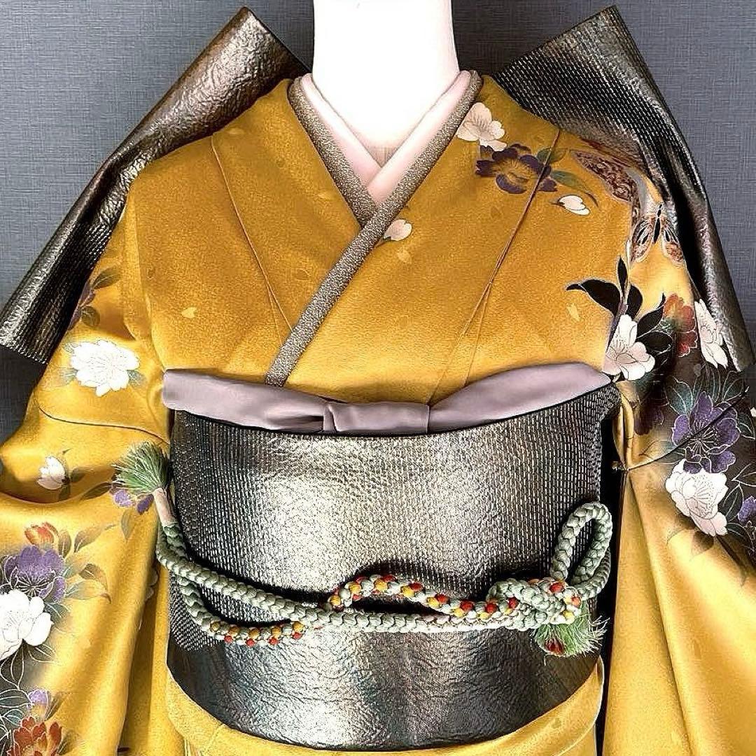 振袖フルセット　金彩友禅　成人式振袖　振袖　裄丈68 黄色系