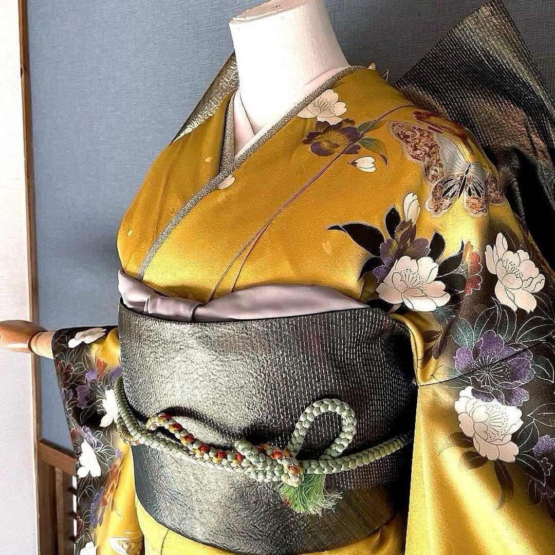 振袖フルセット　金彩友禅　成人式振袖　振袖　裄丈68 黄色系