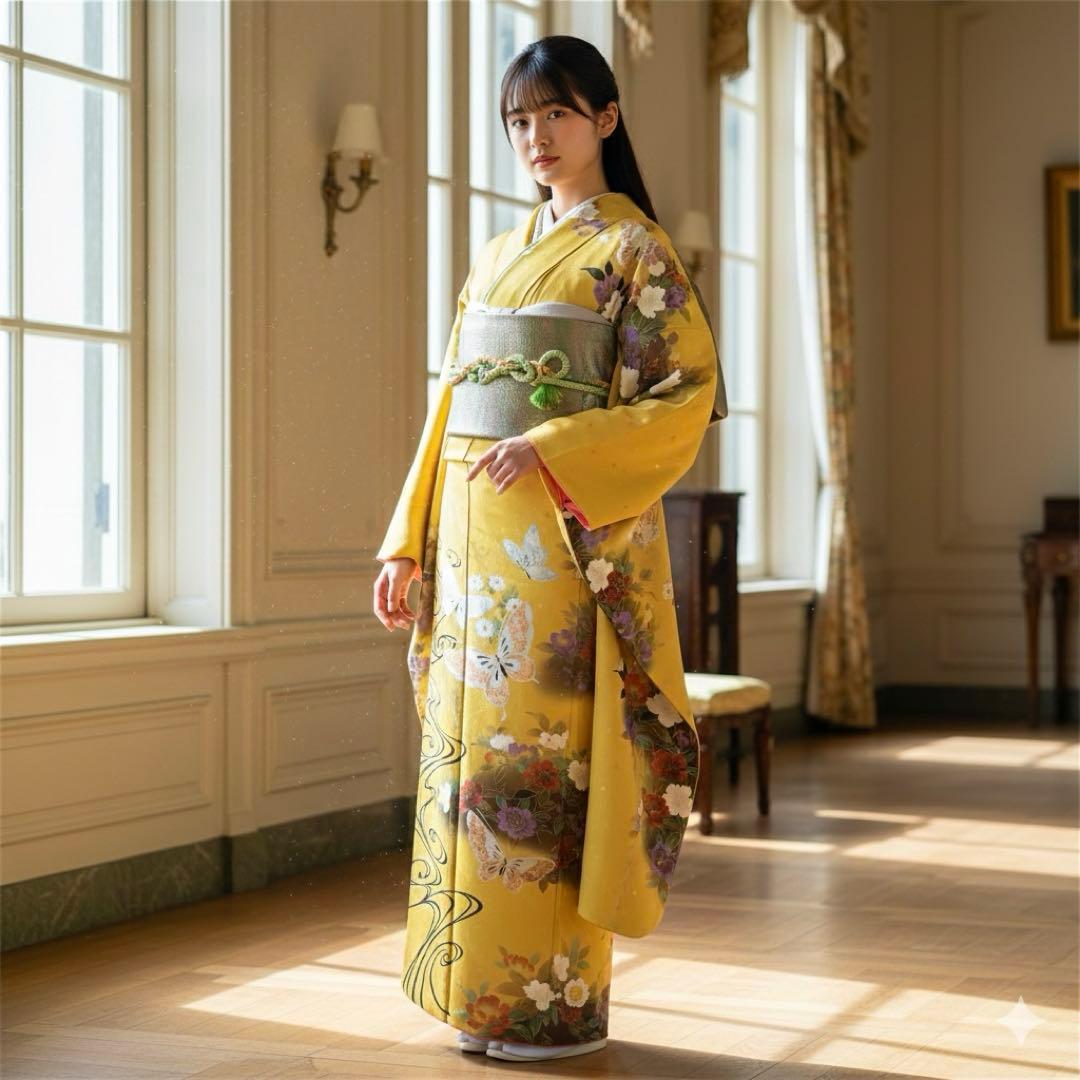 振袖フルセット　金彩友禅　成人式振袖　振袖　裄丈68 黄色系