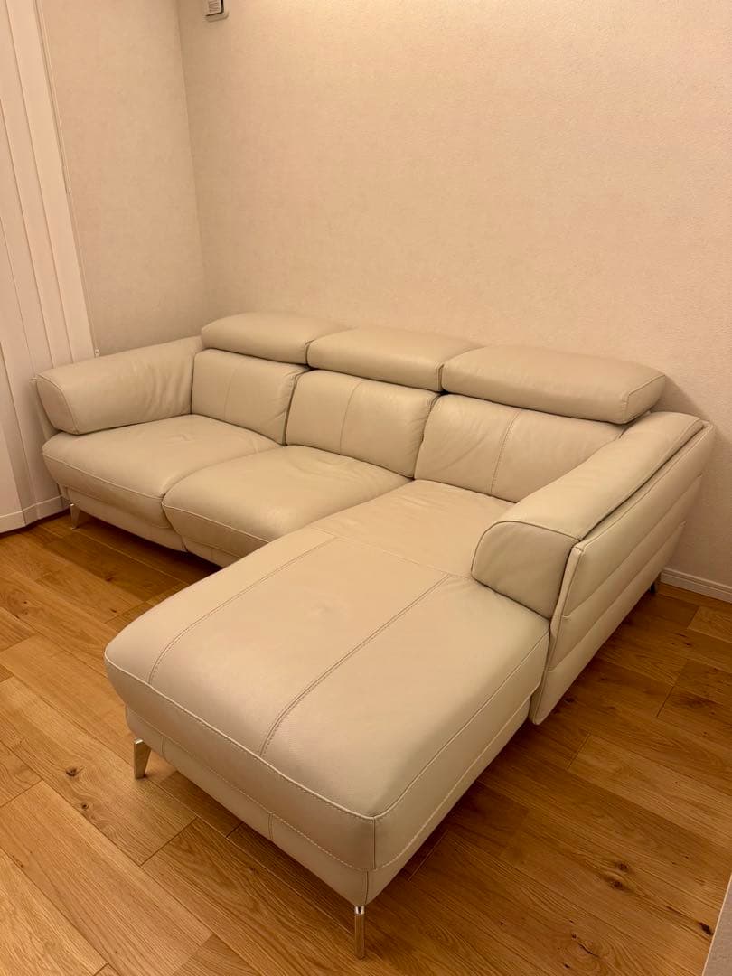 ②カウチ部分 本革３人掛けカウチソファ 電動リクライニング付